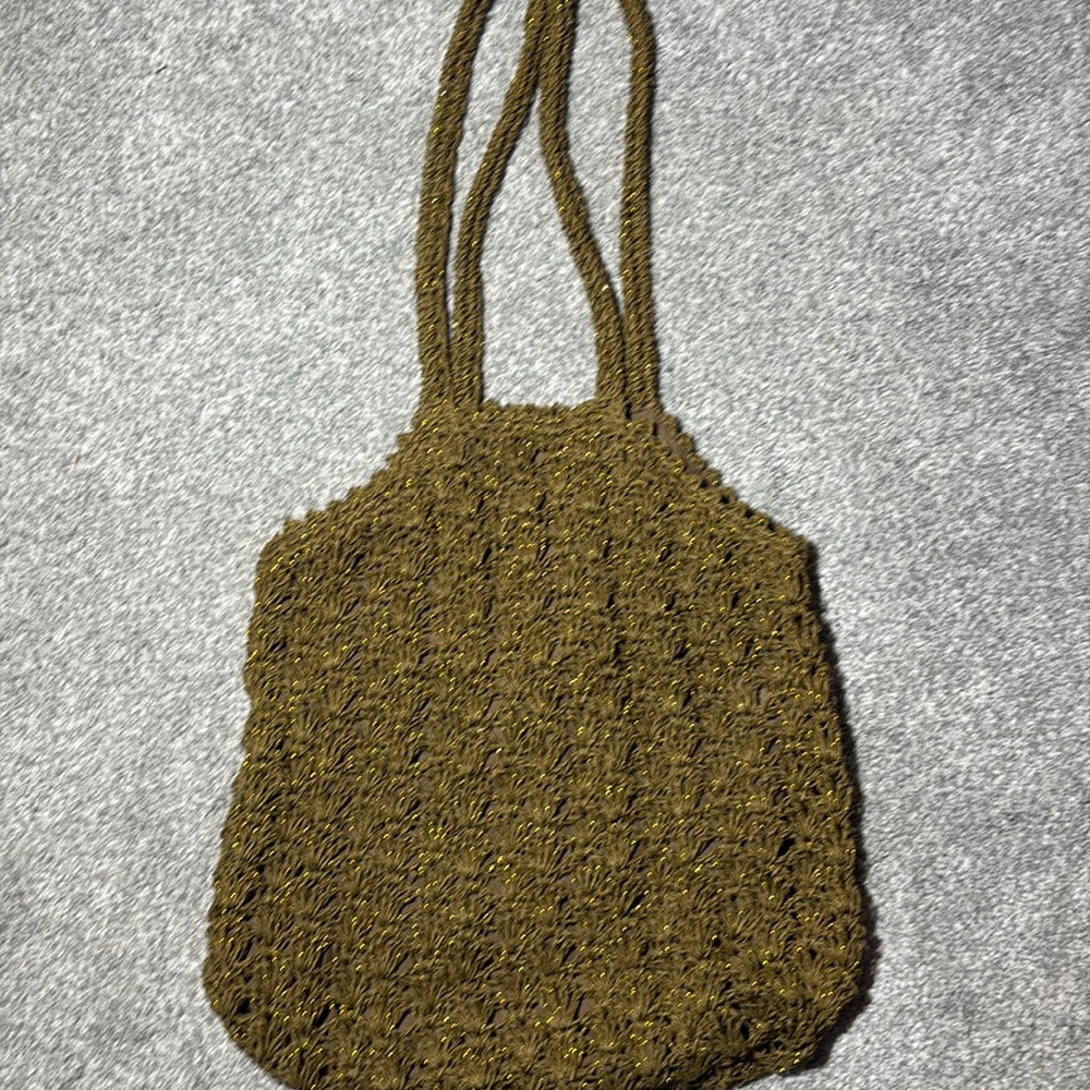 Slouchy Brown Crochet Bag gold sparkle y2k trendy handbag iconic 2000’s purse - Picture 4 of 8